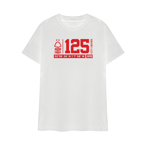 Nottingham Forest White - Red Print 125 Years T Shirt