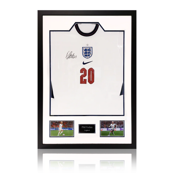 Phil Foden England Signed Shirt Double Picture Display
