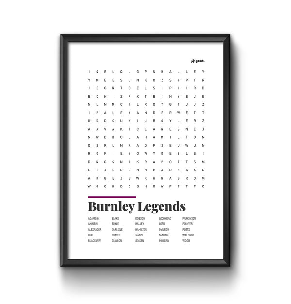 Burnley GOAT Wordsearch Print