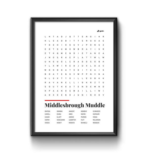 Middlesbrough GOAT Wordsearch Print