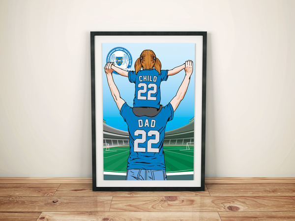 Peterborough United Customised Child on Dad Shoulders A3 Print