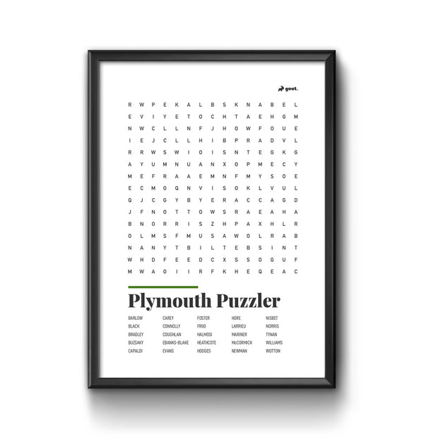Plymouth Argyle GOAT Wordsearch Print