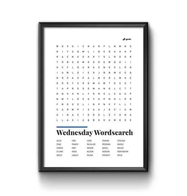 Sheffield Wednesday GOAT Wordsearch Print