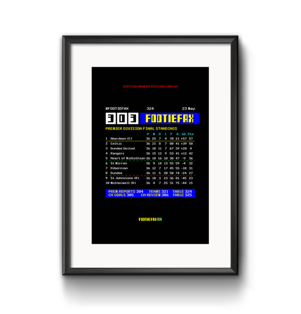 Scottish Premier Division 1984 Footie Fax Print